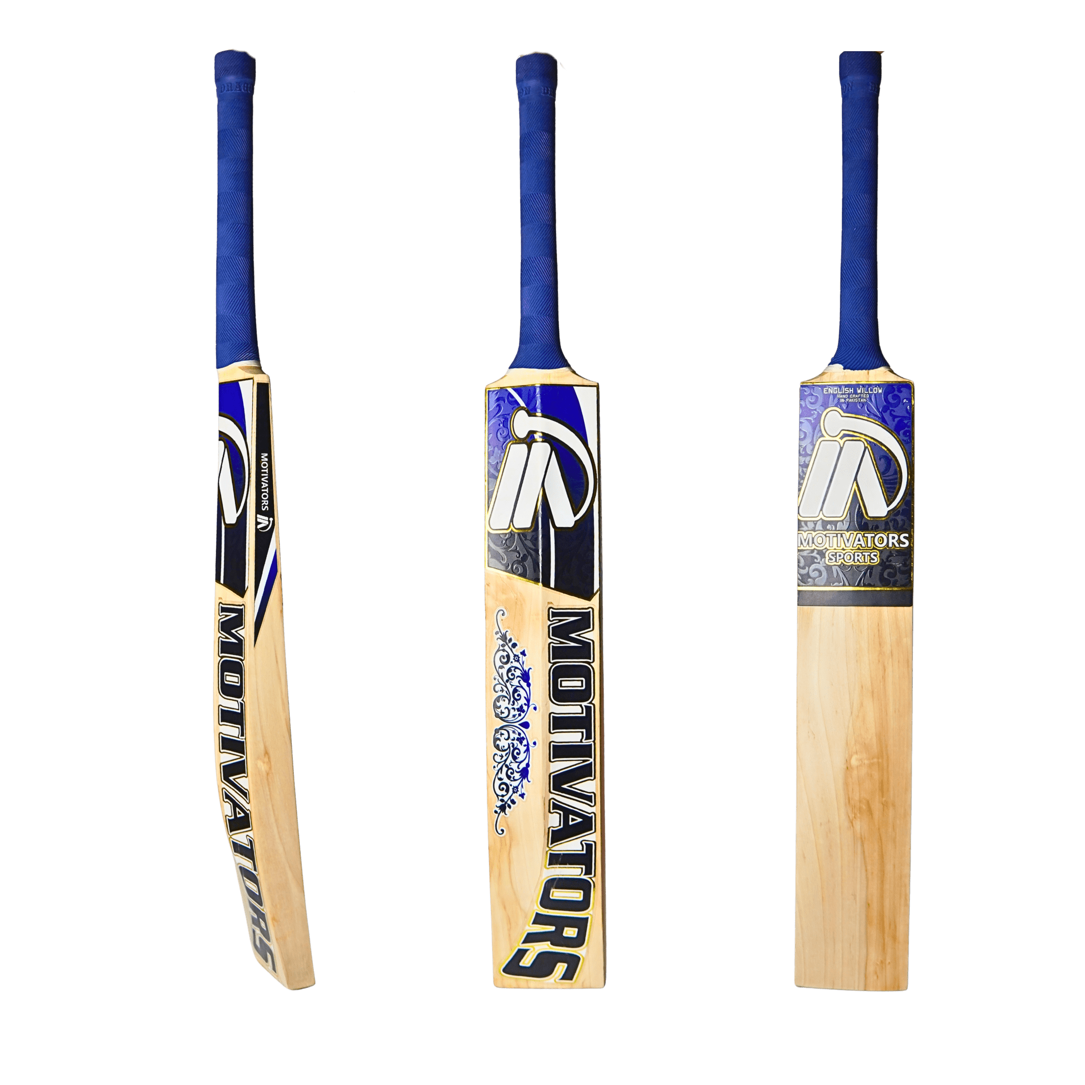 Motivators "Elite Pro 100" English Willow Cricket Bat – Grade 1 (8+ Grains) Blue - alternate view