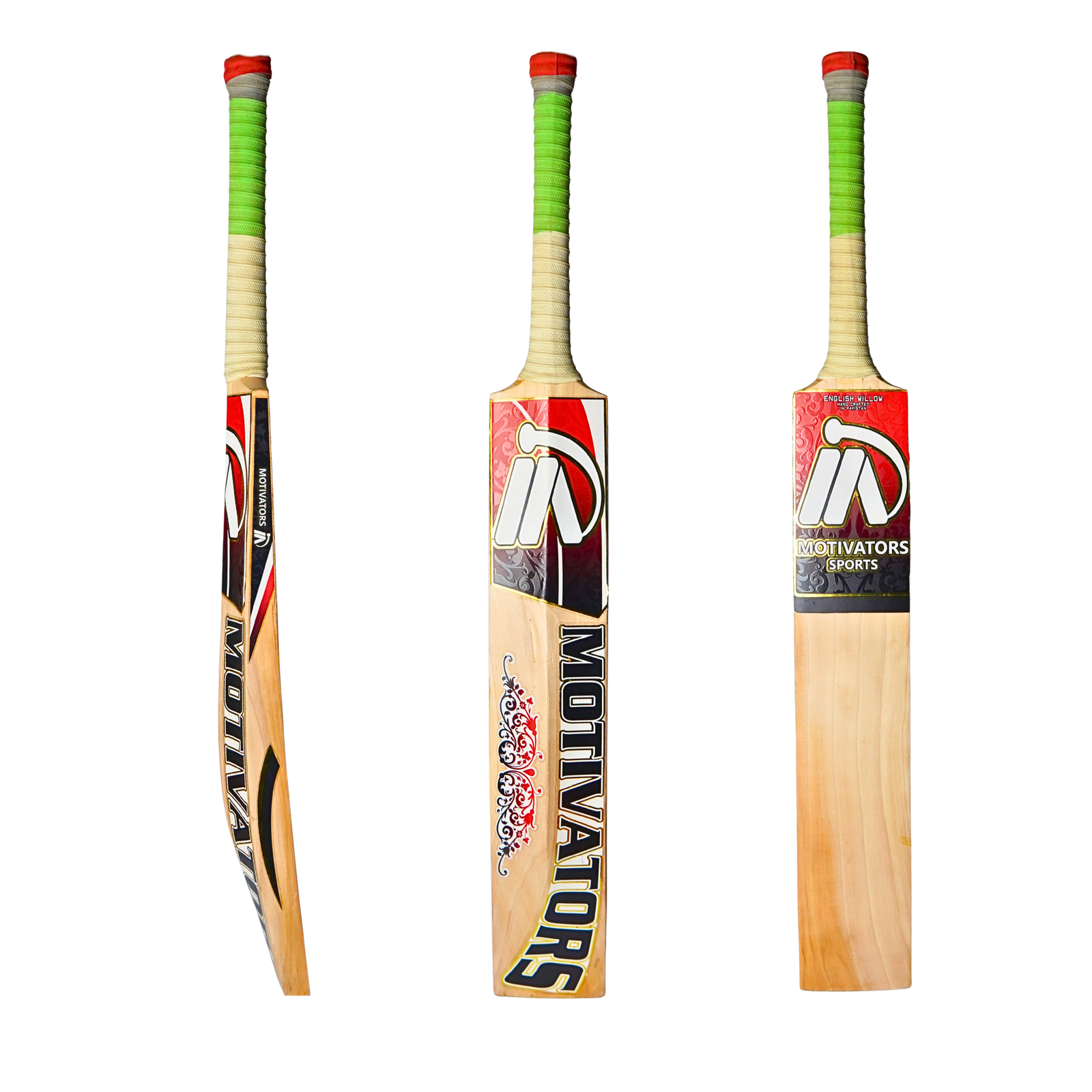 Motivators "Elite Pro 100" English Willow Cricket Bat – Grade 1 (8+ Grains) Red - alternate view